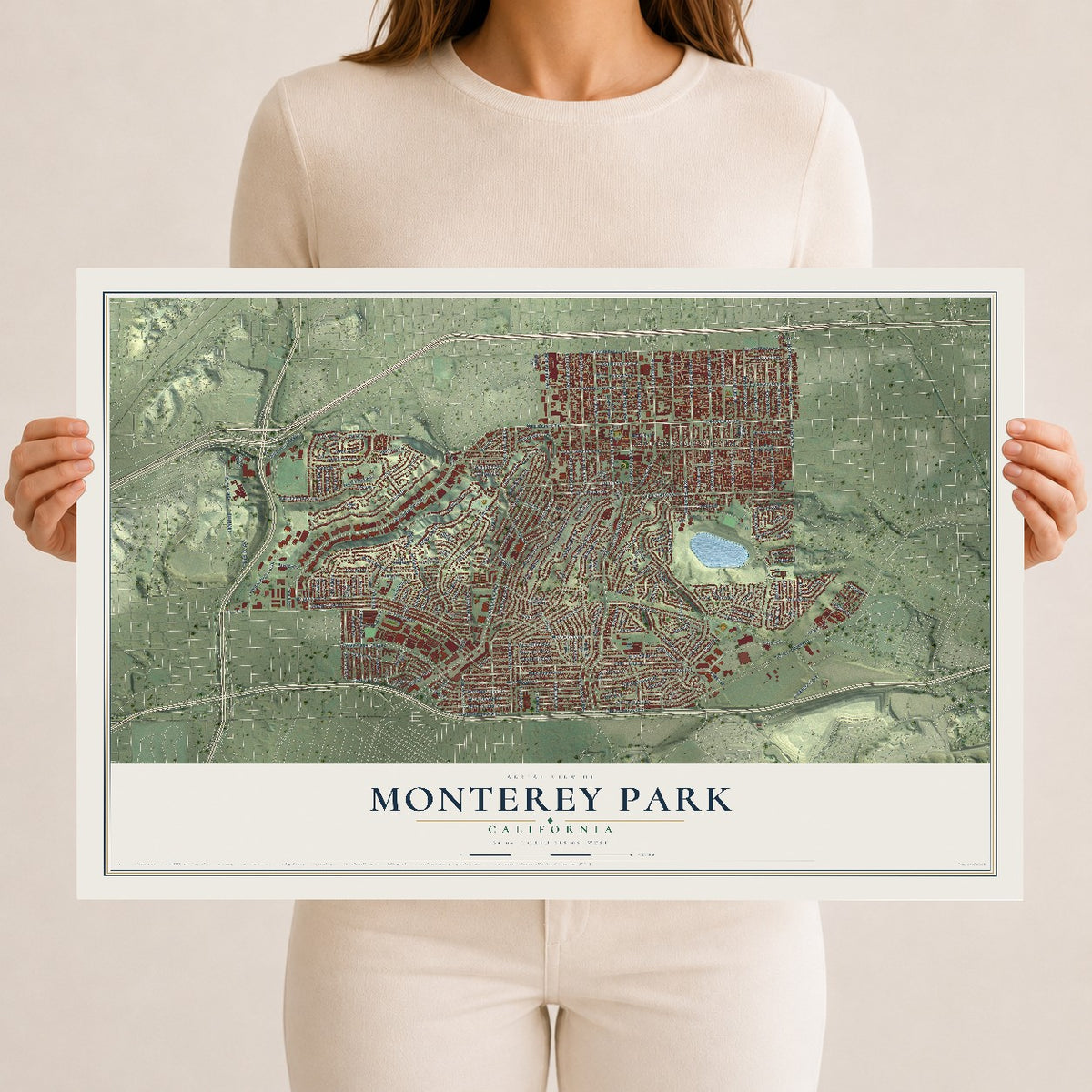 Map of Monterey Park, California, 12 x 18 inch unframed archival matte print