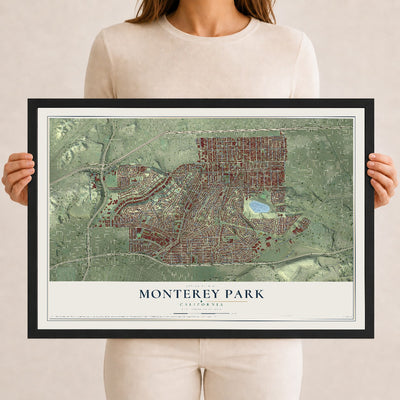 Map of Monterey Park, California, 12 x 18 inch print in a black wood frame