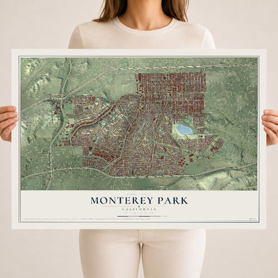 Map of Monterey Park, California, 18 x 24 inch unframed archival matte print