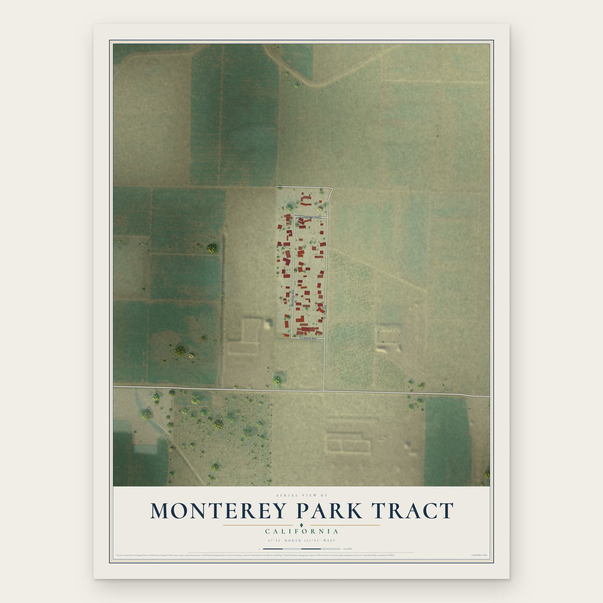 Monterey Park Tract, California map print, the full design
