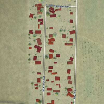 Close-up of the map of Monterey Park Tract, California print showing street and building detail