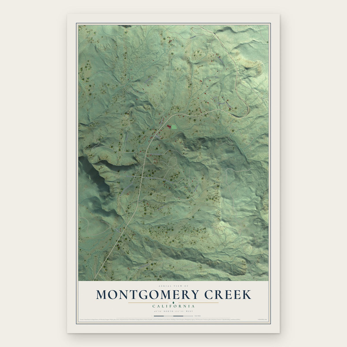 Montgomery Creek, California map print, the full design
