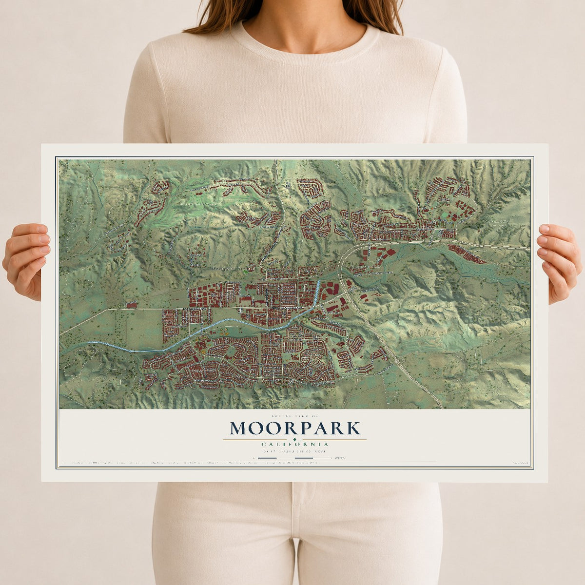Map of Moorpark, California, 12 x 18 inch unframed archival matte print