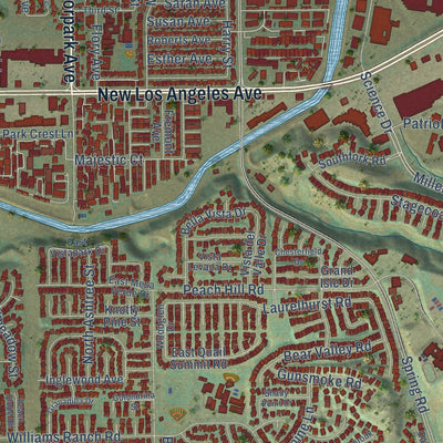 Close-up of the map of Moorpark, California print showing street and building detail