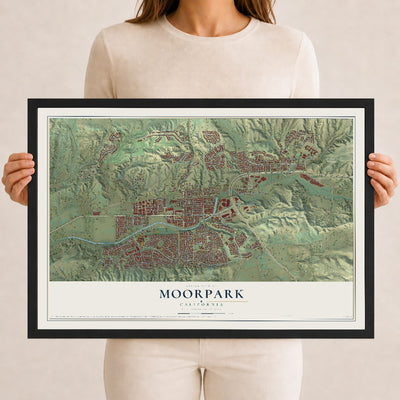 Map of Moorpark, California, 12 x 18 inch print in a black wood frame