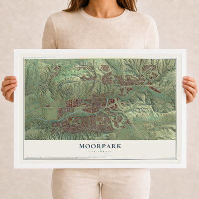 Map of Moorpark, California, 12 x 18 inch print in a white wood frame