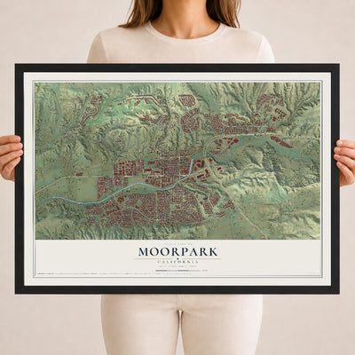 Map of Moorpark, California, 18 x 24 inch print in a black wood frame