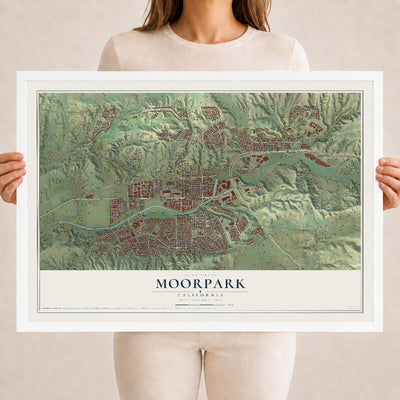 Map of Moorpark, California, 18 x 24 inch print in a white wood frame
