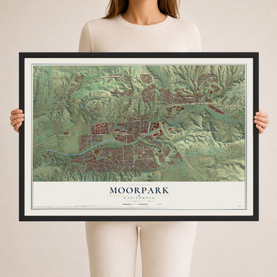 Map of Moorpark, California, 24 x 36 inch print in a black wood frame