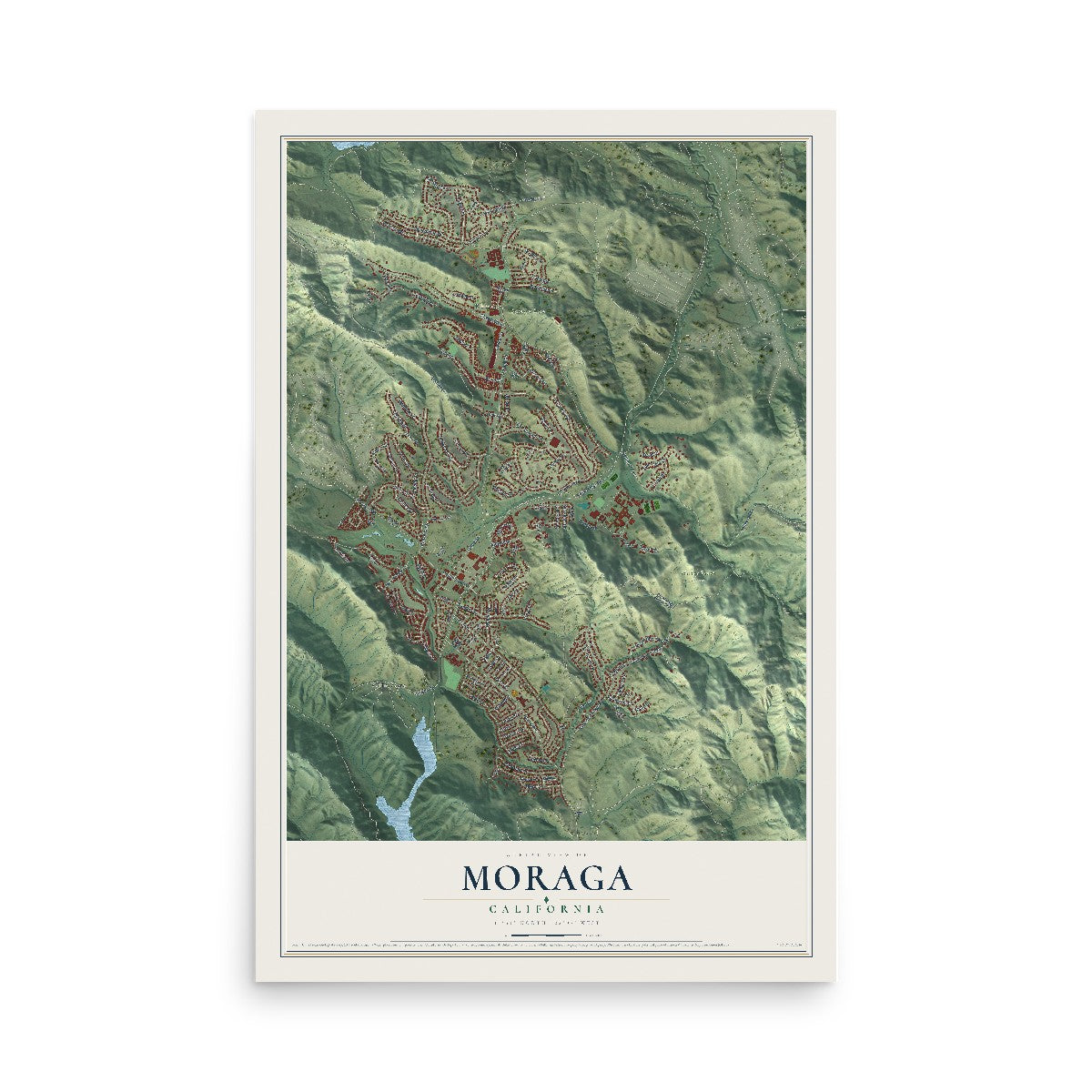 Map of Moraga, California, 12 x 18 inch unframed archival matte print