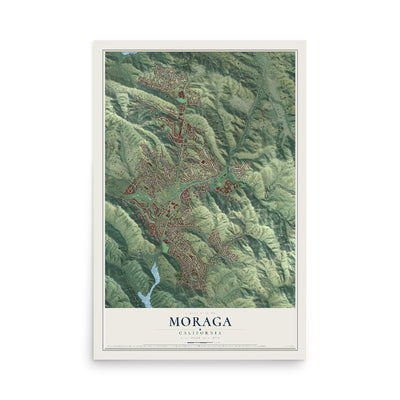 Map of Moraga, California, 12 x 18 inch unframed archival matte print