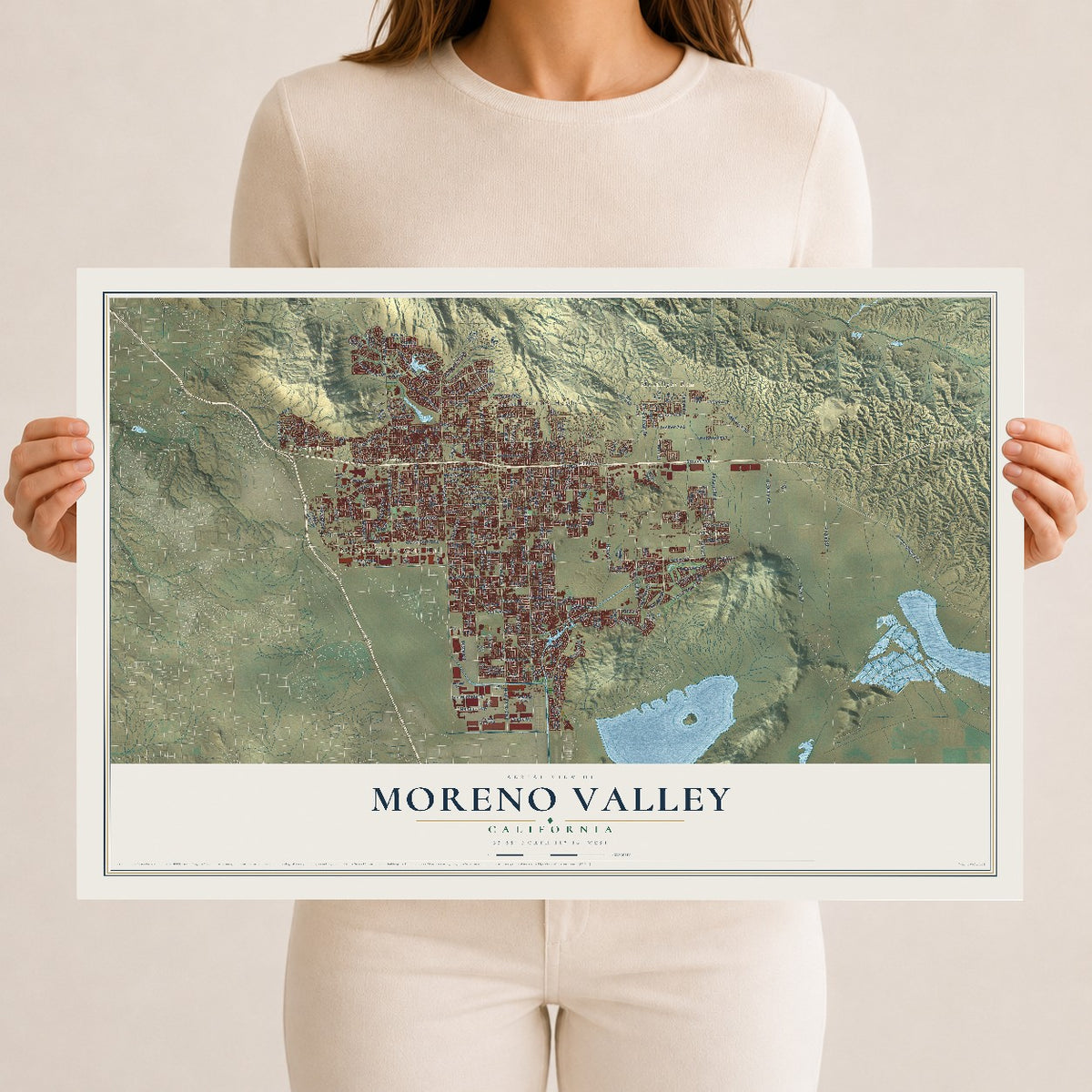 Map of Moreno Valley, California, 12 x 18 inch unframed archival matte print