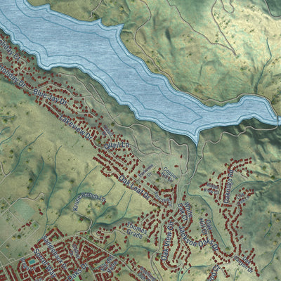 Second close-up of the map of Morgan Hill, California print showing more streets and buildings