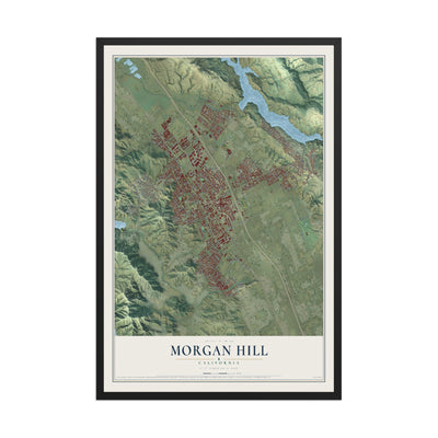 Map of Morgan Hill, California, 12 x 18 inch print in a black wood frame