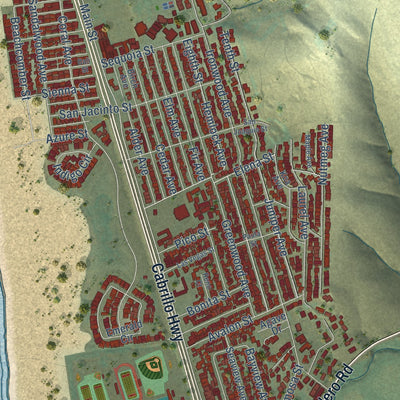 Second close-up of the map of Morro Bay, California print showing more streets and buildings