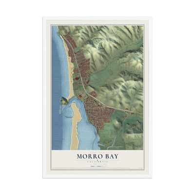 Map of Morro Bay, California, 12 x 18 inch print in a white wood frame