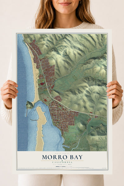 Map of Morro Bay, California, 18 x 24 inch unframed archival matte print