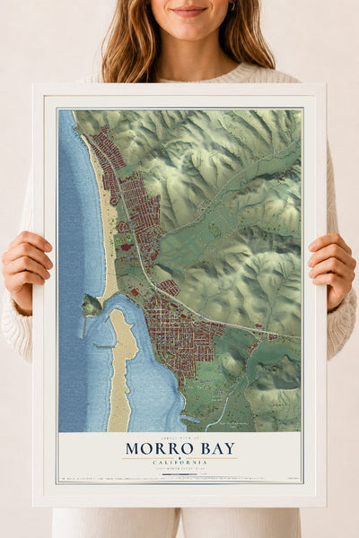 Map of Morro Bay, California, 18 x 24 inch print in a white wood frame