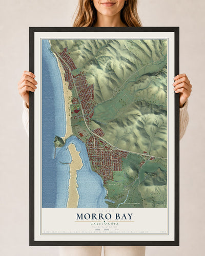 Map of Morro Bay, California, 24 x 36 inch print in a black wood frame