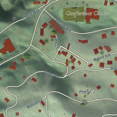 Close-up of the map of Mount Hermon, California print showing street and building detail
