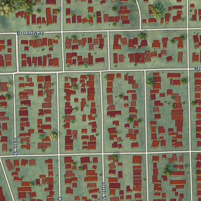 Close-up of the map of Mount Hope, California print showing street and building detail