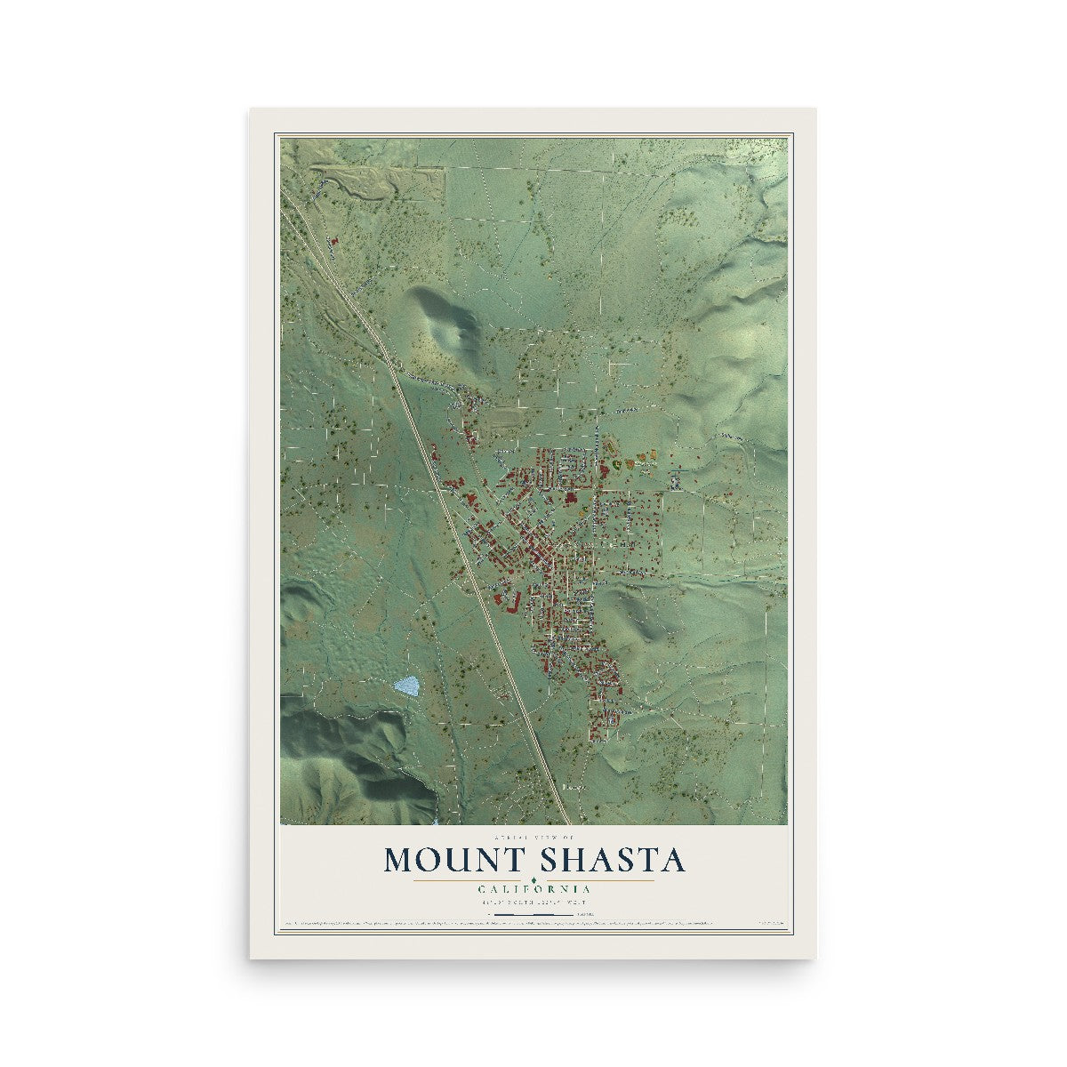 Map of Mount Shasta, California, 12 x 18 inch unframed archival matte print