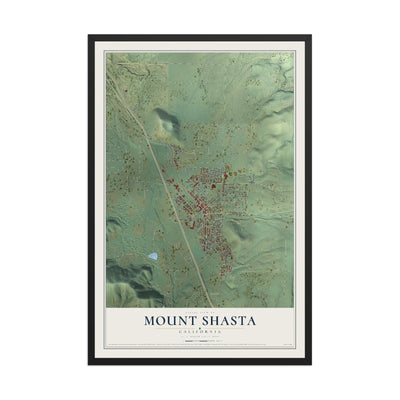 Map of Mount Shasta, California, 12 x 18 inch print in a black wood frame