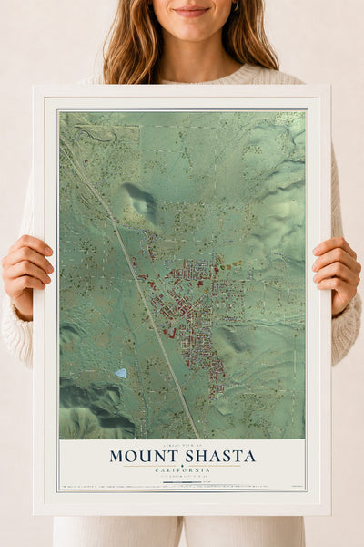 Map of Mount Shasta, California, 18 x 24 inch print in a white wood frame