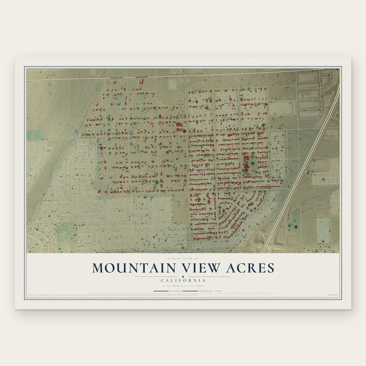 Mountain View Acres, California map print, the full design