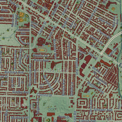 Close-up of the map of Mountain View, California print showing street and building detail