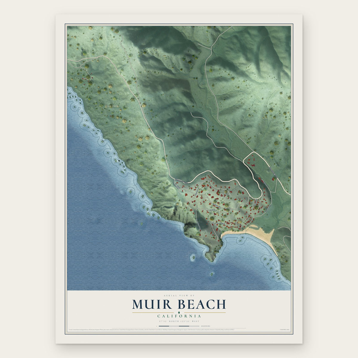 Muir Beach, California map print, the full design