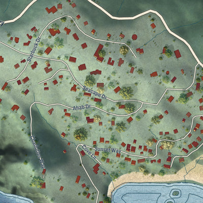 Close-up of the map of Muir Beach, California print showing street and building detail