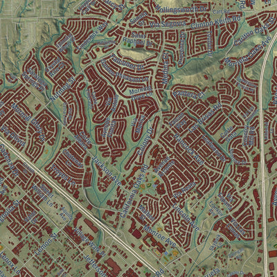 Close-up of the map of Murrieta, California print showing street and building detail