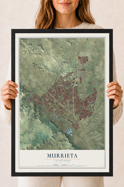 Map of Murrieta, California, 18 x 24 inch print in a black wood frame