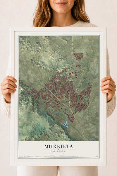 Map of Murrieta, California, 18 x 24 inch print in a white wood frame