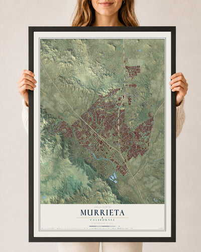 Map of Murrieta, California, 24 x 36 inch print in a black wood frame