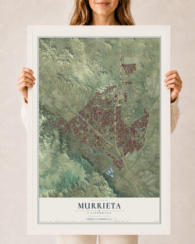 Map of Murrieta, California, 24 x 36 inch print in a white wood frame