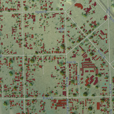 Second close-up of the map of Muscoy, California print showing more streets and buildings