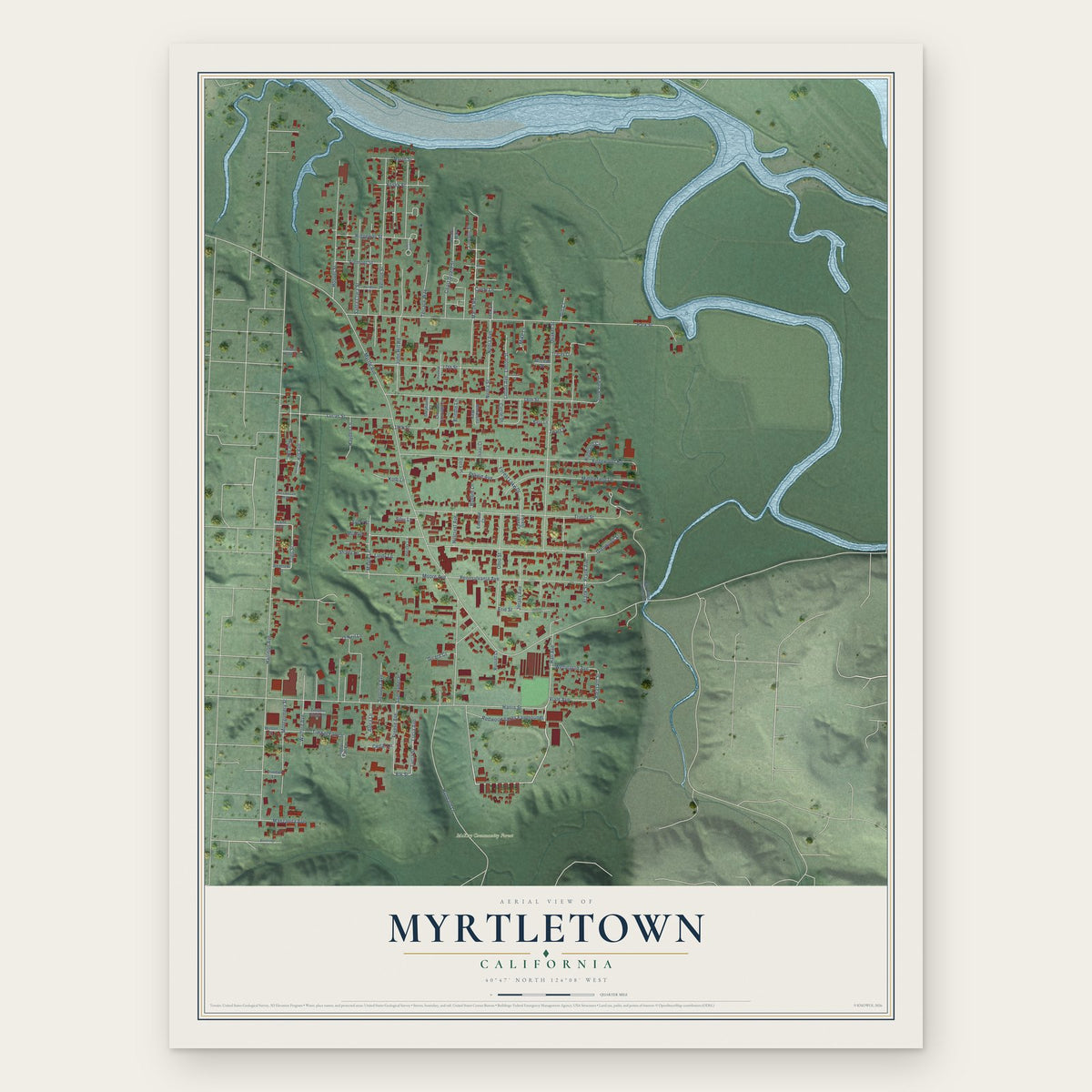 Myrtletown, California map print, the full design