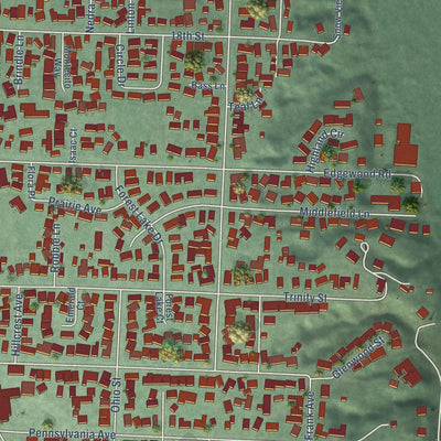 Close-up of the map of Myrtletown, California print showing street and building detail