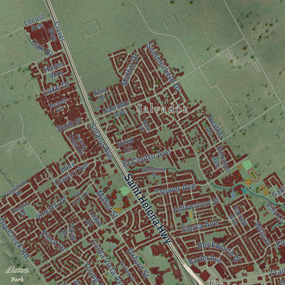 Second close-up of the map of Napa, California print showing more streets and buildings