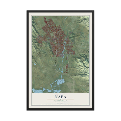 Map of Napa, California, 12 x 18 inch print in a black wood frame