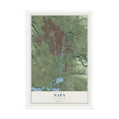 Map of Napa, California, 12 x 18 inch print in a white wood frame