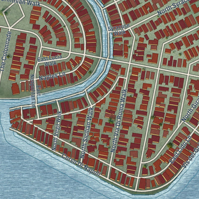 Close-up of the map of Naples, California print showing street and building detail