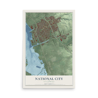 Map of National City, California, 12 x 18 inch unframed archival matte print