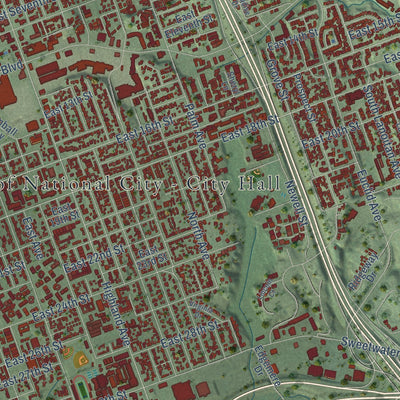 Close-up of the map of National City, California print showing street and building detail