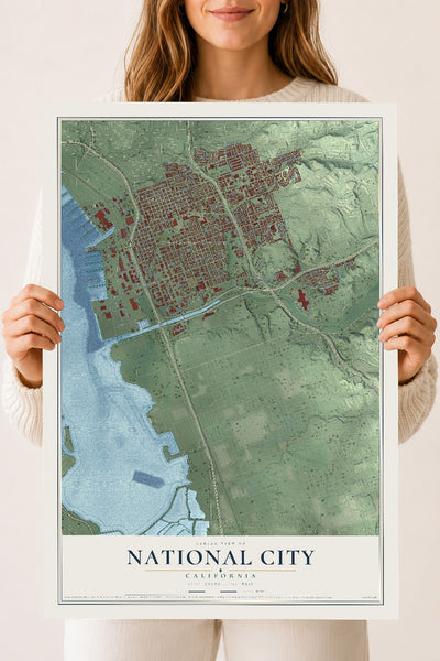 Map of National City, California, 18 x 24 inch unframed archival matte print