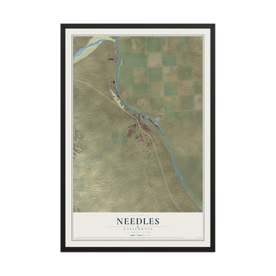 Map of Needles, California, 12 x 18 inch print in a black wood frame