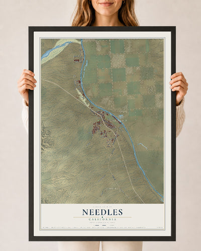 Map of Needles, California, 24 x 36 inch print in a black wood frame