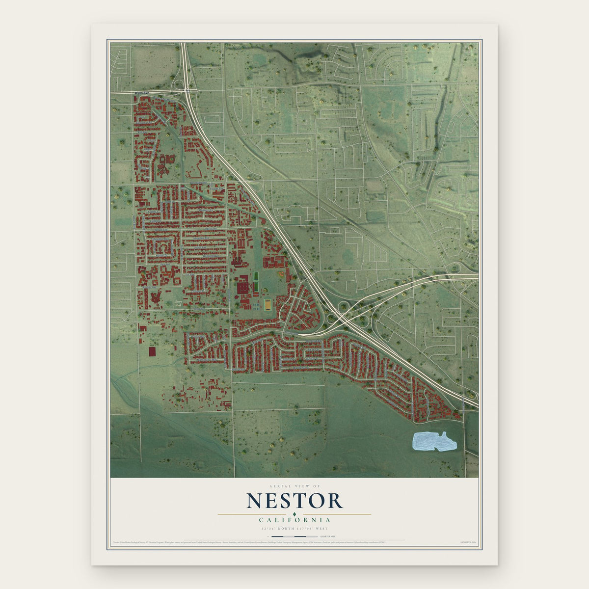 Nestor, California map print, the full design